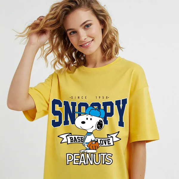 Yellow_Cotton_Premium_Snoopy_Baseball_Graphic_Oversized_T-Shirt_For_Women