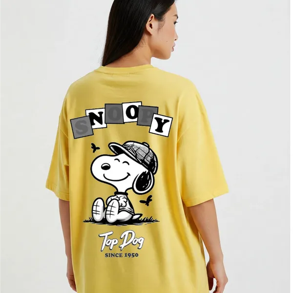 Yellow_Cotton_Premium_Top_Dog_Snoopy_Graphic_Oversized_T-Shirt_For_Women
