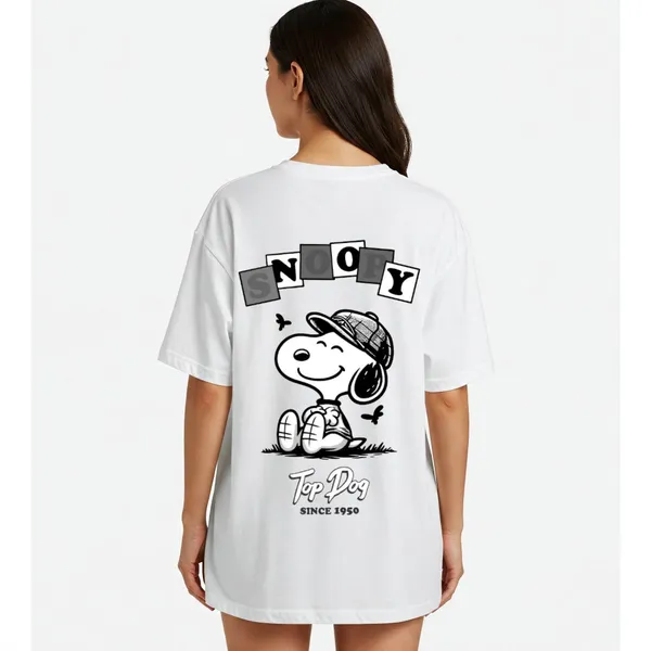 White_Cotton_Premium_Top_Dog_Snoopy_Graphic_Oversized_T-Shirt_For_Women