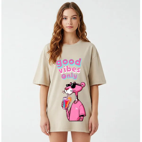 Beige_Cotton_Premium_Panther_Good_Vibes_Only_Graphic_Oversized_T-Shirt_For_Women