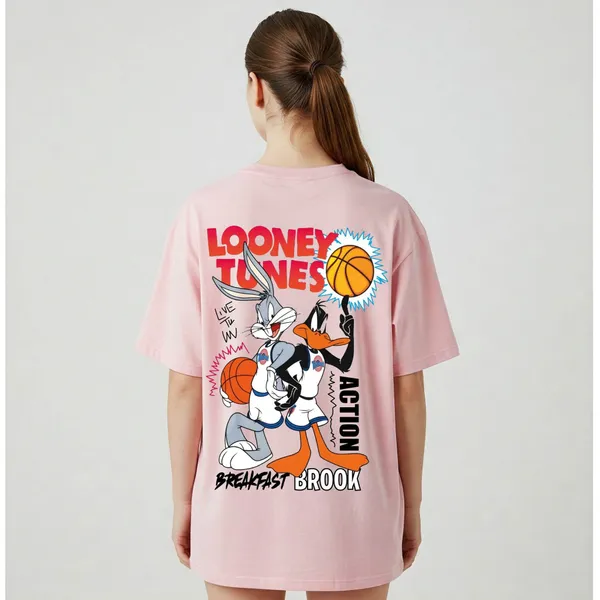 Beige_Cotton_Premium_Garfield_Cartoon_Graphic_Dress,_Dress,_Oversized_Round_Neck_Running_Garfield_T-Shirt_For_Women