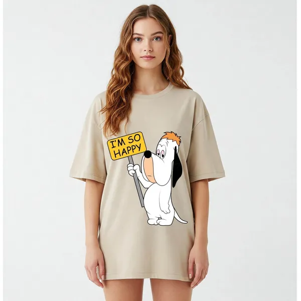 Beige_Cotton_Premium_Droopy_Dog_I'M_So_Happy_Graphic_Oversized_T-Shirt_For_Women