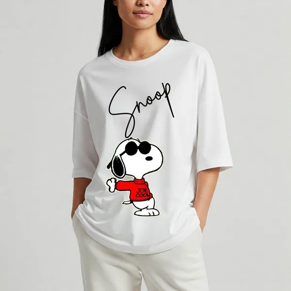 White_Cotton_Premium_Snoopy_Joe_Cool_Graphic_Oversized_T-Shirt_For_Women