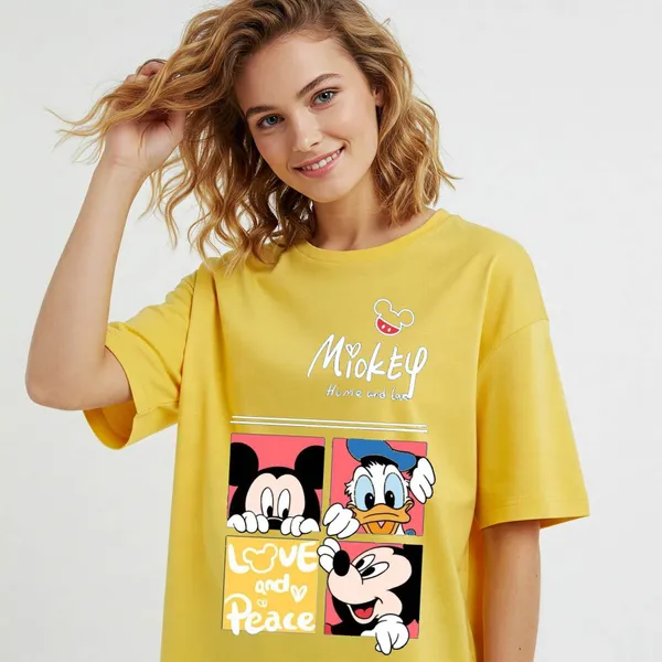 Yellow_Cotton_Premium_Mickey_&_Donald_Love_Peace_Graphic_Oversized_T-Shirt_For_Women