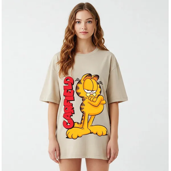 Beige_Cotton_Premium_Garfield_Standing_Graphic_Oversized_T-Shirt_For_Women