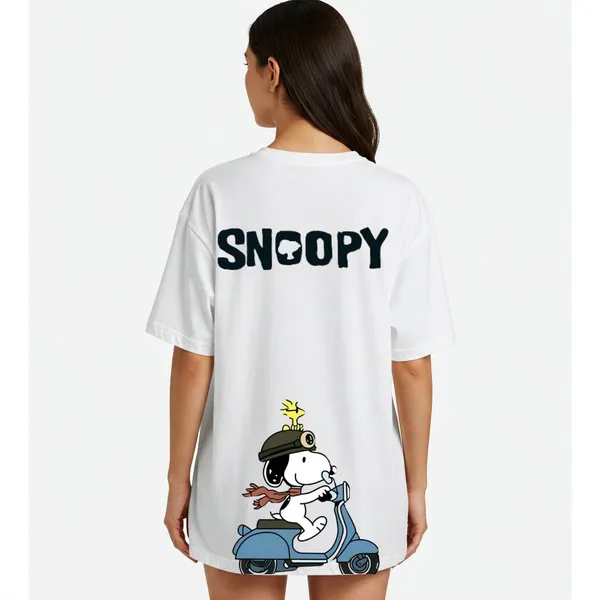 White_Cotton_Premium_Snoopy_Scooter_Graphic_Oversized_T-Shirt_For_Women