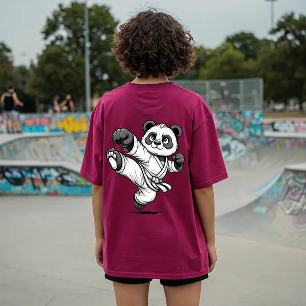 Maroon_Cotton_Premium_Karate_Panda_Graphic_Oversized_T-Shirt_For_Women