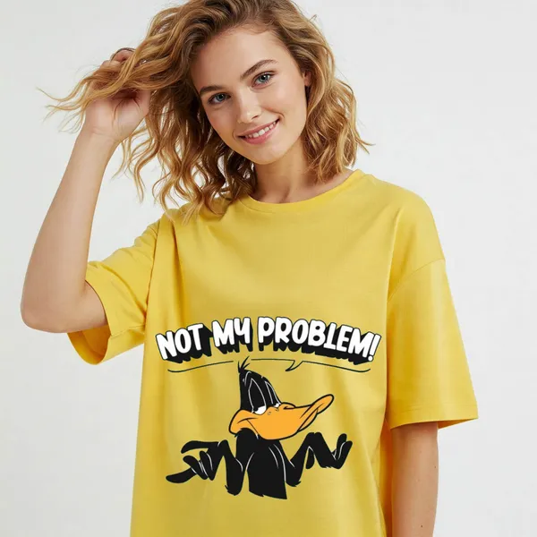 Yellow_Cotton_Premium_Daffy_Duck_Not_My_Problem_Graphic_Oversized_T-Shirt_For_Women