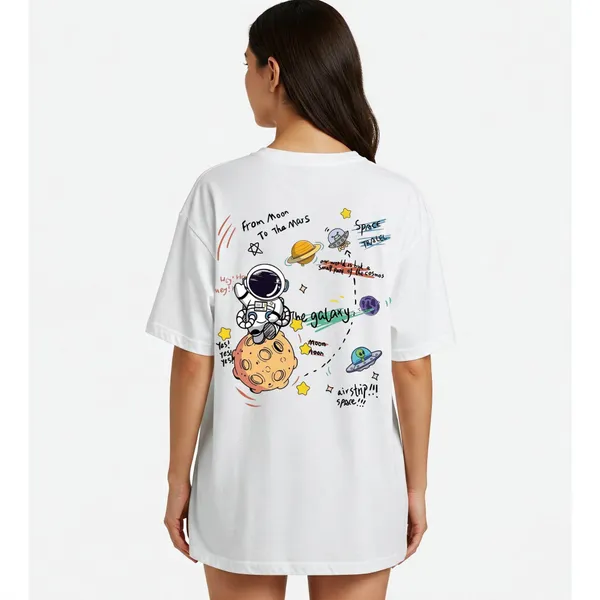 White_Cotton_Premium_Space_Travel_Doodle_Graphic_Oversized_T-Shirt_For_Women