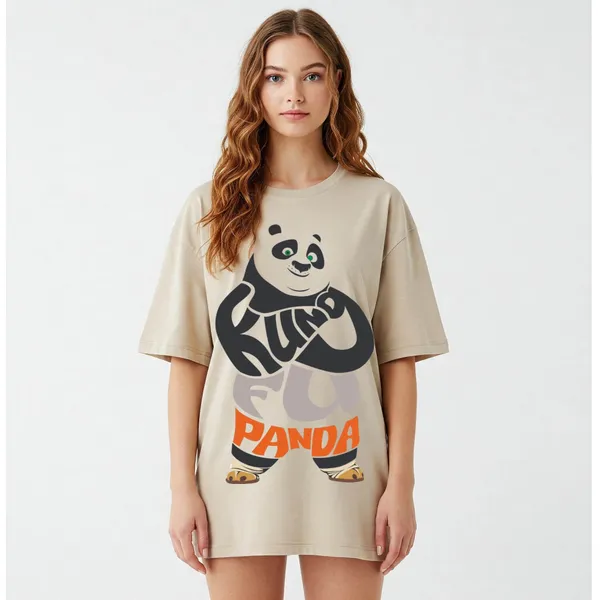 Beige_Cotton_Premium_Kung_Fu_Panda_Text_Graphic_Oversized_T-Shirt_For_Women