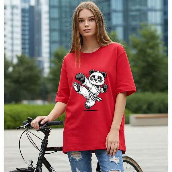 Red_Cotton_Premium_Karate_Panda_Graphic_Oversized_T-Shirt_For_Women