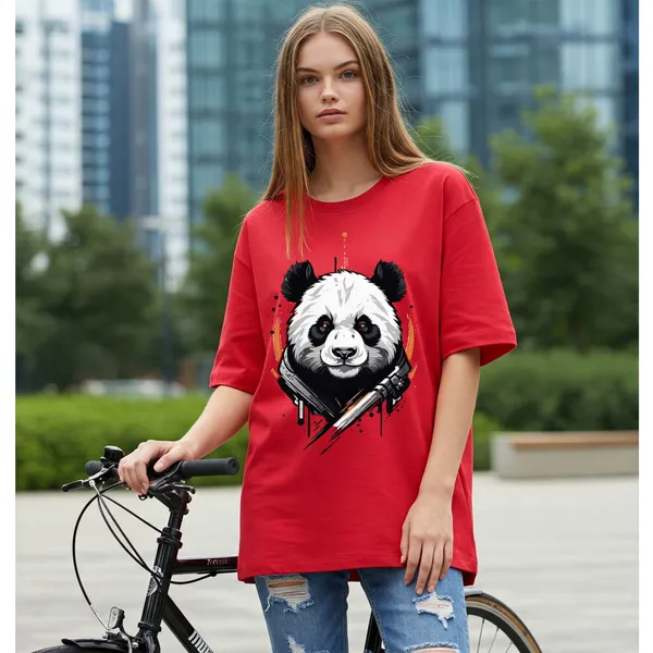 Red_Cotton_Premium_Stylized_Panda_Face_Graphic_Oversized_T-Shirt_For_Women