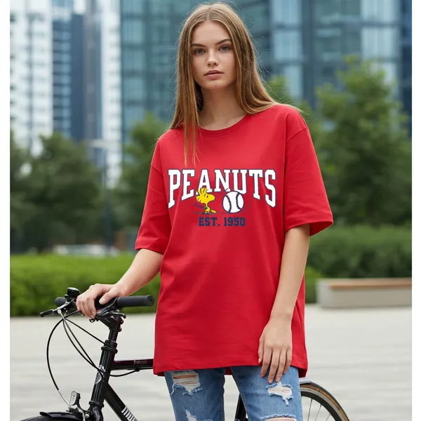 Red_Cotton_Premium_Peanuts_Baseball_Graphic_Oversized_T-Shirt_For_Women