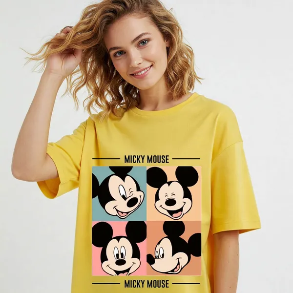 Yellow_Cotton_Premium_Mickey_Mouse_Expressions_Graphic_Oversized_T-Shirt_For_Women