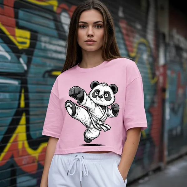 Pink_Cotton_Premium_Karate_Panda_Graphic_Cropped_T-Shirt_For_Women