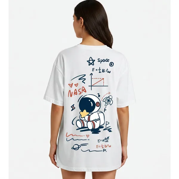 White_Cotton_Premium_Nasa_Doodle_Astronaut_Graphic_Oversized_T-Shirt_For_Women