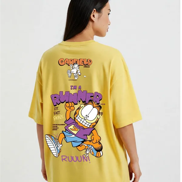 Yellow_Cotton_Premium_Garfield_I'M_A_Runner_Graphic_Oversized_Cartoon_T-Shirt_For_Women