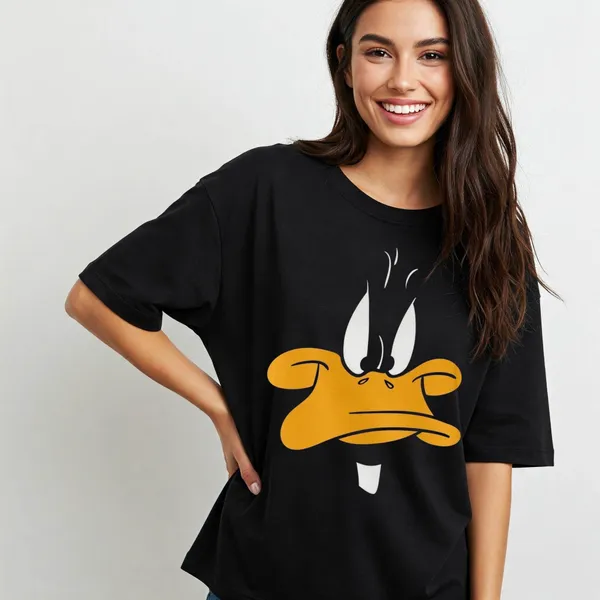 Black_Cotton_Premium_Daffy_Duck_Face_Graphic_Oversized_T-Shirt_For_Women