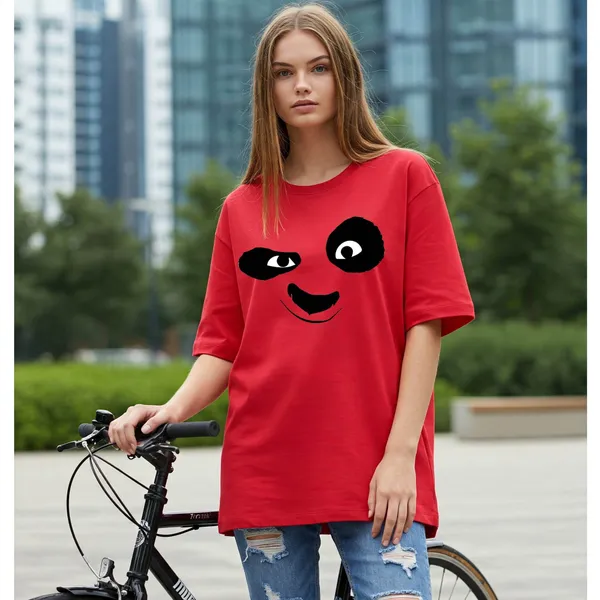 Red_Cotton_Premium_Panda_Face_Graphic_Long_T-Shirt_For_Women