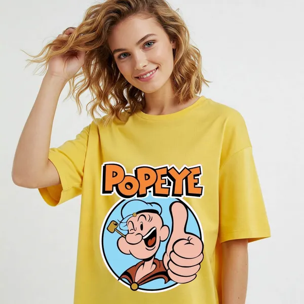 Yellow_Cotton_Premium_Popeye_Thumbs_Up_Graphic_Oversized_T-Shirt_For_Women