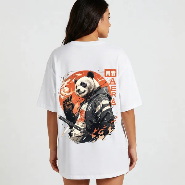 White_Cotton_Premium_Samurai_Panda_Graphic_Oversized_T-Shirt_For_Women