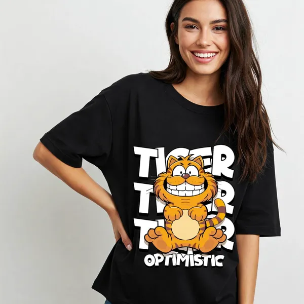 Black_Cotton_Premium_Garfield_Optimistic_Tiger_Graphic_Oversized_T-Shirt_For_Women