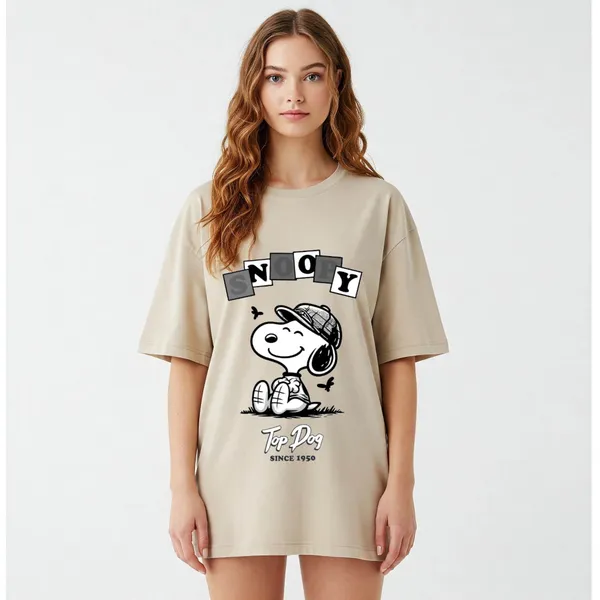 Beige_Cotton_Premium_Snoopy_Top_Dog_Since_1950_Graphic_Oversized_T-Shirt_For_Women