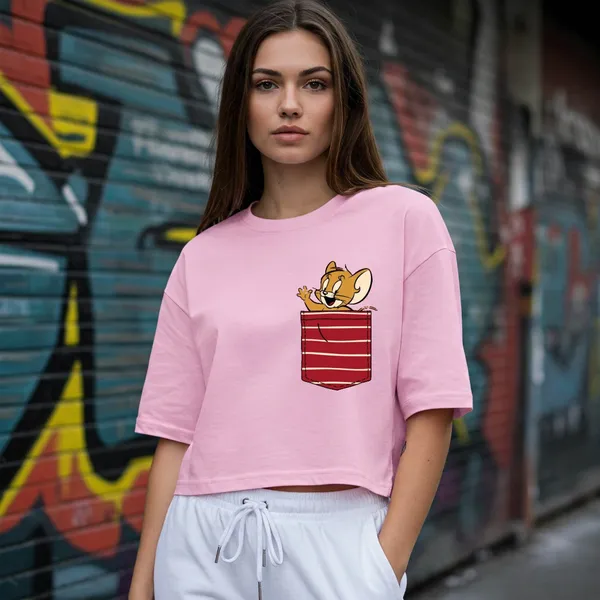 Pink_Cotton_Premium_Jerry_In_Pocket_Graphic_Crop_Top_For_Women