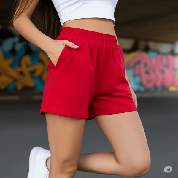 Red_Cotton_Premium_Casual_Loose_Fit_Athleisure_Shorts_For_Women