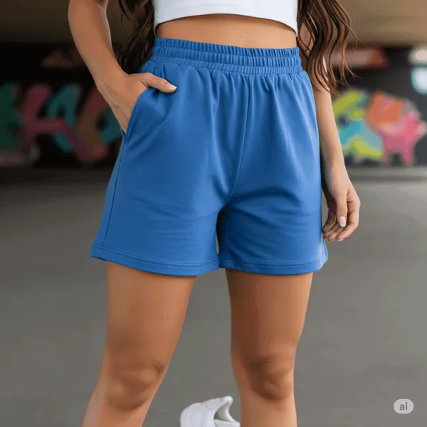 Blue_Cotton_Premium_Casual_Loose_Fit_Athleisure_Shorts_For_Women