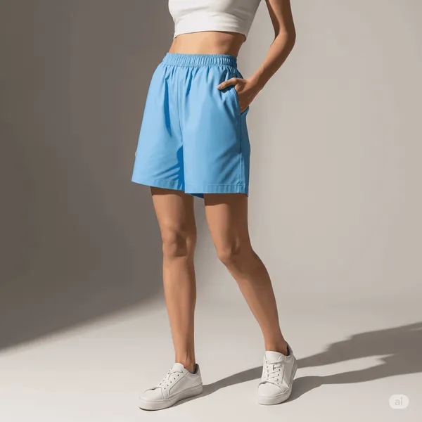 Sky_Blue_Cotton_Premium_Casual_Loose_Fit_Athleisure_Shorts_For_Women