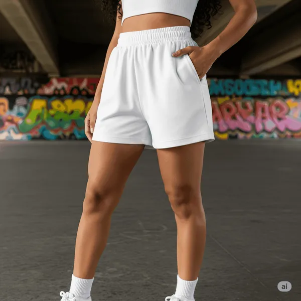 White_Cotton_Premium_Casual_Loose_Fit_Athleisure_Shorts_For_Women