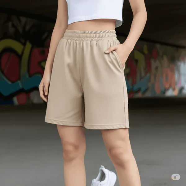 Beige_Cotton_Premium_Casual_Loose_Fit_Athleisure_Shorts_For_Women