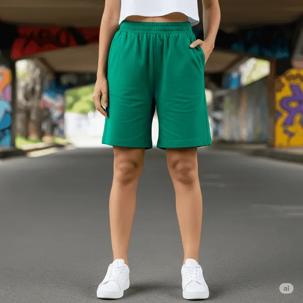 Green_Cotton_Premium_Casual_Loose_Fit_Athleisure_Shorts_For_Women