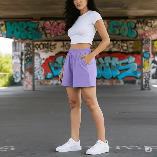 Purple_Cotton_Premium_Casual_Loose_Fit_Athleisure_Shorts_For_Women