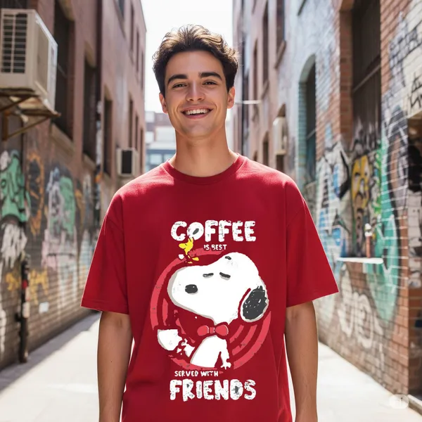 Red_Cotton_Premium_Peanuts_Snoopy_Is_Best_Served_With_Friends_Graphic_Tee_Oversized_T-Shirt_For_Men