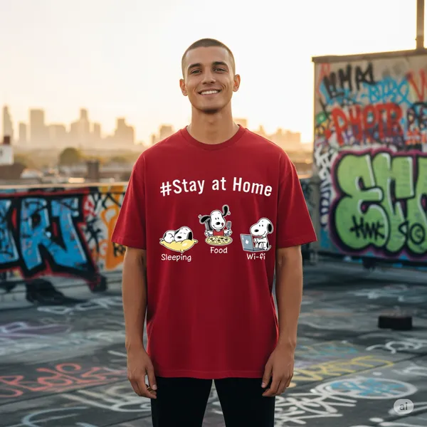 Red_Cotton_Premium_Peanuts_Snoopy_Stay_At_Home_Activities_Graphic_Tee_Oversized_T-Shirt_For_Men