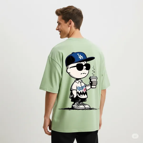 Mint_Green_Cotton_Premium_Mint_Peanuts_Charlie_Dodgers_Oversized_Graphic_Tee_T-Shirt_For_Men