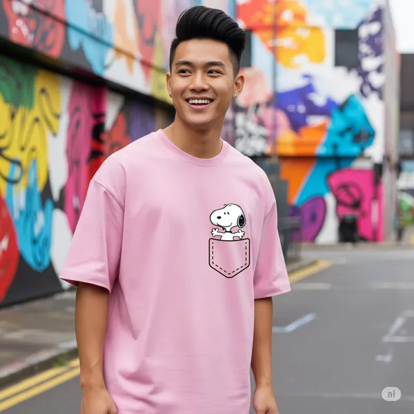 Pink_Cotton_Premium_Peanuts_Snoopy_Pocket_Print_Graphic_Tee_Oversized_T-Shirt_For_Men