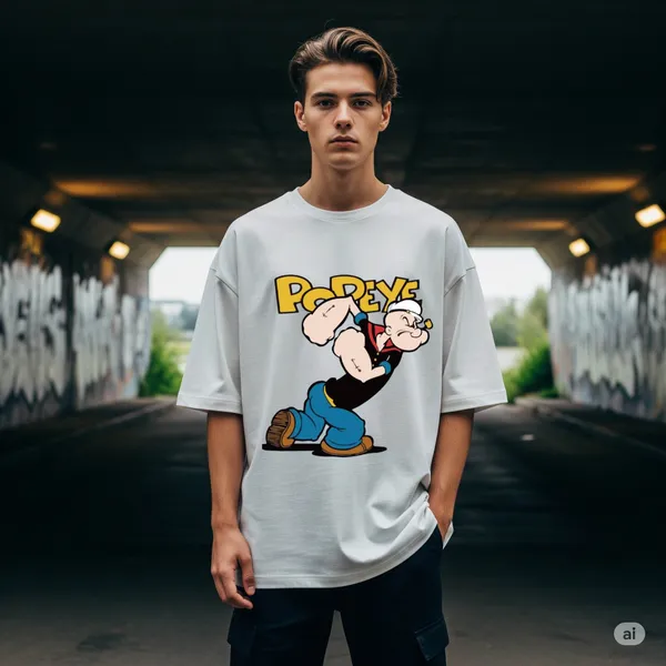 White_Cotton_Premium_Popeye_The_Sailor_Man_Oversized_Cartoon_Tee_T-Shirt_For_Men