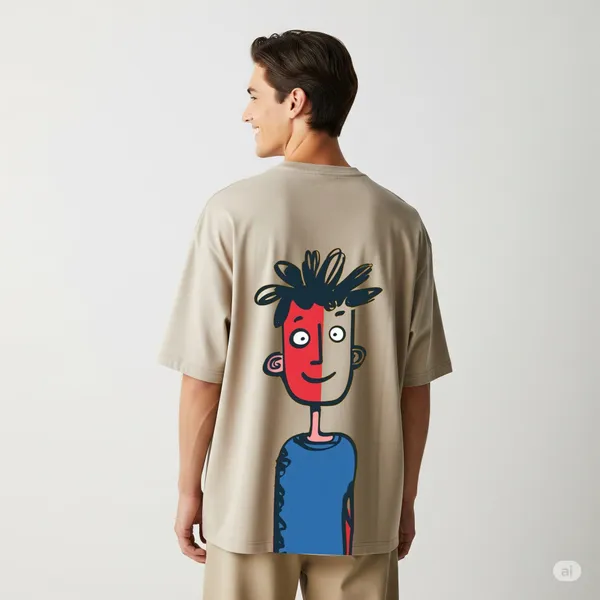Tan_And_Beige_Cotton_Premium_Split_Face_Character_Graphic_Artistic_Tee_Oversized_T-Shirt_For_Men