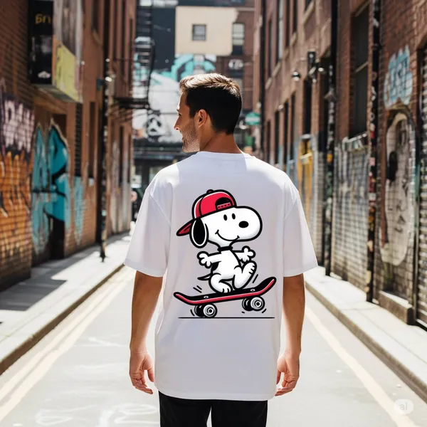 White_Cotton_Premium_Snoopy_Skateboarder_Cartoon_Skate_Tee_Oversized_T-Shirt_For_Men