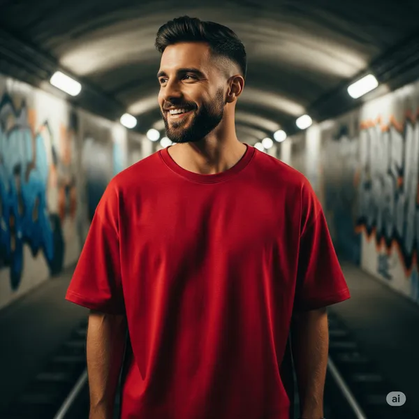 Red_Cotton_Premium_Plain_Oversized_Fit_Crew-Neck_T-Shirt_For_Men