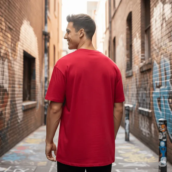 Red_Cotton_Premium_Plain_Oversized_Fit_Crew-Neck_T-Shirt_For_Men