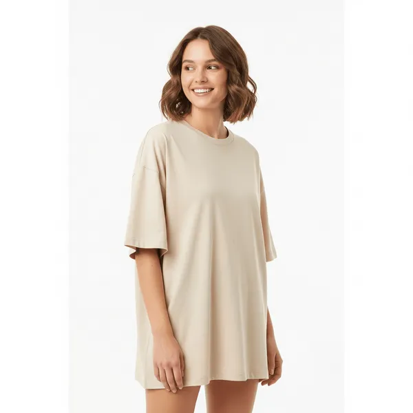 Beige_Cotton_Premium_Oversized_Fit_Crew-Neck_Essential_Comfort_Tee_T-Shirt_For_Women