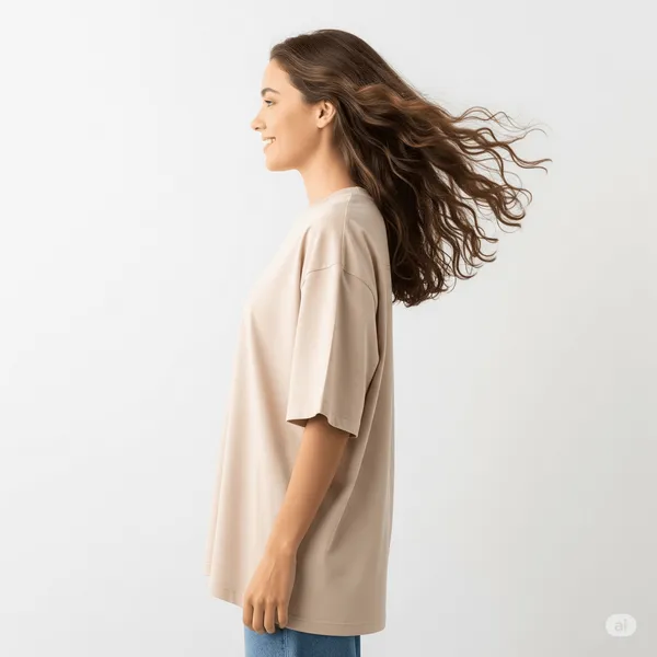 Beige_Cotton_Premium_Oversized_Fit_Crew-Neck_Essential_Comfort_Tee_T-Shirt_For_Women