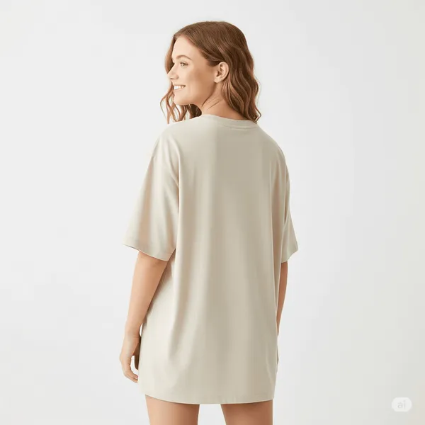 Beige_Cotton_Premium_Oversized_Fit_Crew-Neck_Essential_Comfort_Tee_T-Shirt_For_Women