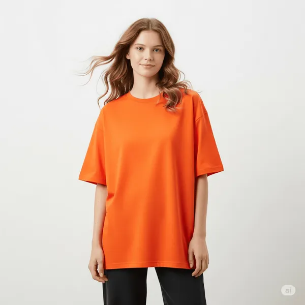 Orange_Cotton_Premium_Oversized_Fit_Crew-Neck_Essential_Comfort_Tee_T-Shirt_For_Women