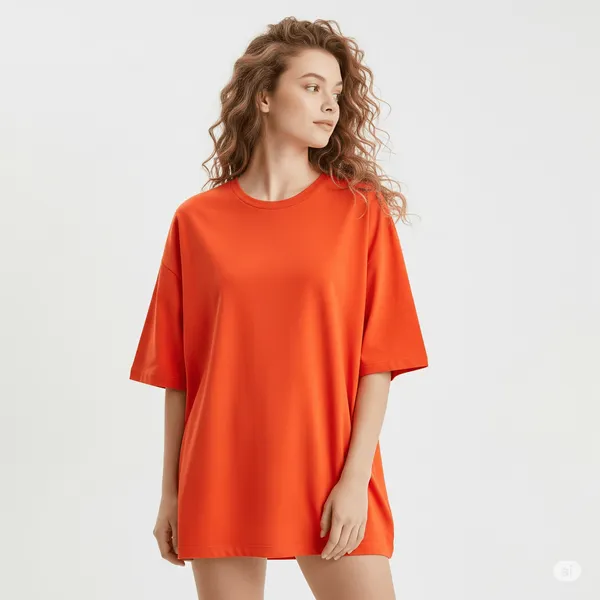 Orange_Cotton_Premium_Oversized_Fit_Crew-Neck_Essential_Comfort_Tee_T-Shirt_For_Women