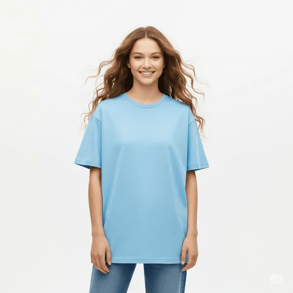 Sky_Blue_Cotton_Premium_Oversized_Fit_Crew-Neck_Essential_Comfort_Tee_T-Shirt_For_Women